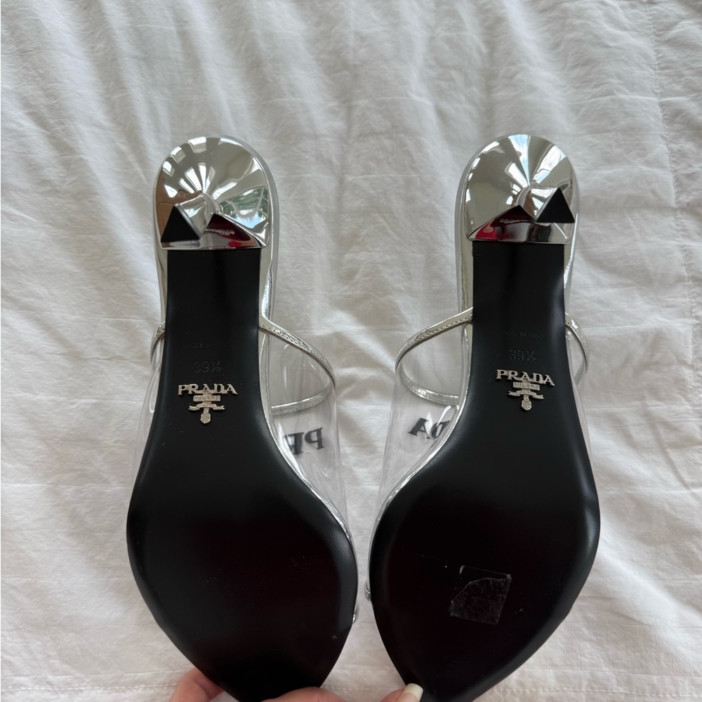 Prada Silver Mules with Transparent Upper - Picture 3 of 7